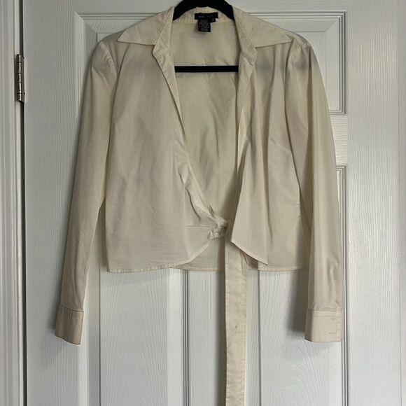 BCBGMaxazria Cream Colored Top - Cropped Open Long Sleeve - Size 4 - Picture 2 of 6